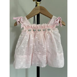 Vintage Lord & Taylor Pink Sheer Eyelet Smocked Topper/Shirt - Made in Spain